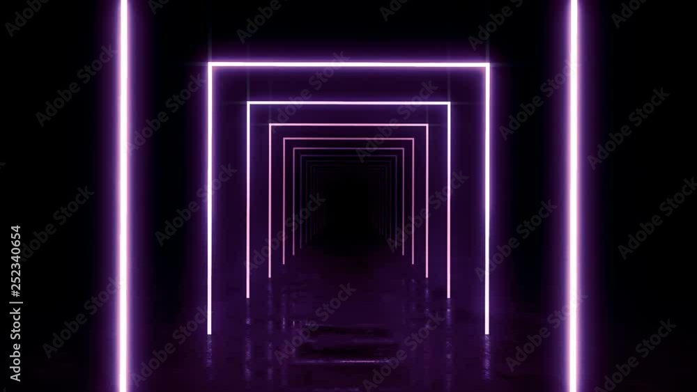 Abstract background with animation of flight in abstract futuristic tunnel with neon light. Animation of seamless loop. Abstract background with animation of flight in abstract futuristic tunnel with neon light. Animation of seamless loop.