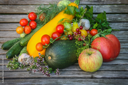 vegetables and fruits on a background boards