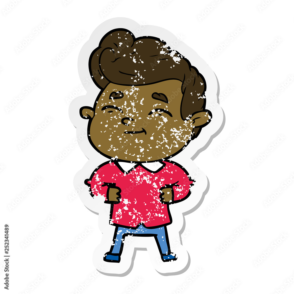 distressed sticker of a happy cartoon man distressed sticker of a happy cartoon man