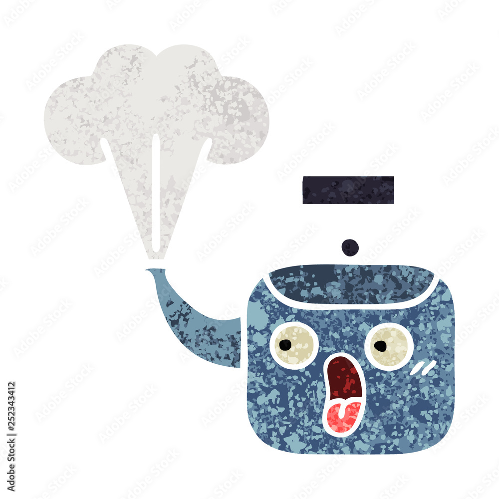 retro illustration style cartoon steaming kettle retro illustration style cartoon steaming kettle