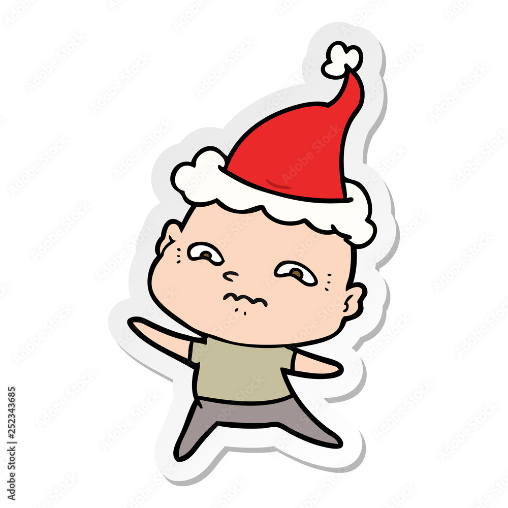 sticker cartoon of a nervous man wearing santa hat sticker cartoon of a nervous man wearing santa hat