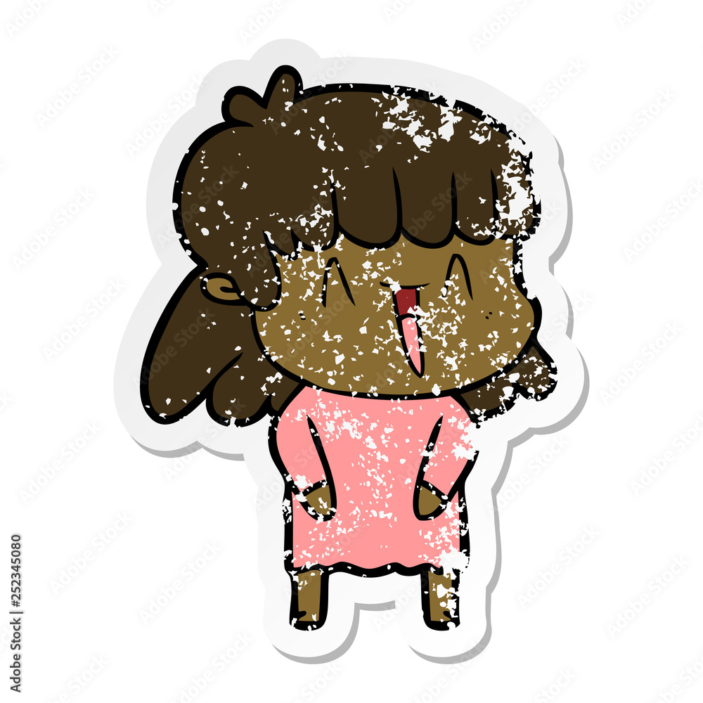 distressed sticker of a cartoon woman distressed sticker of a cartoon woman