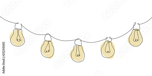 Continuous line drawing of light bulb vector illustration minimalist design background