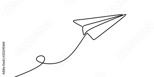 Continuous line drawing of paper plane vector illustration