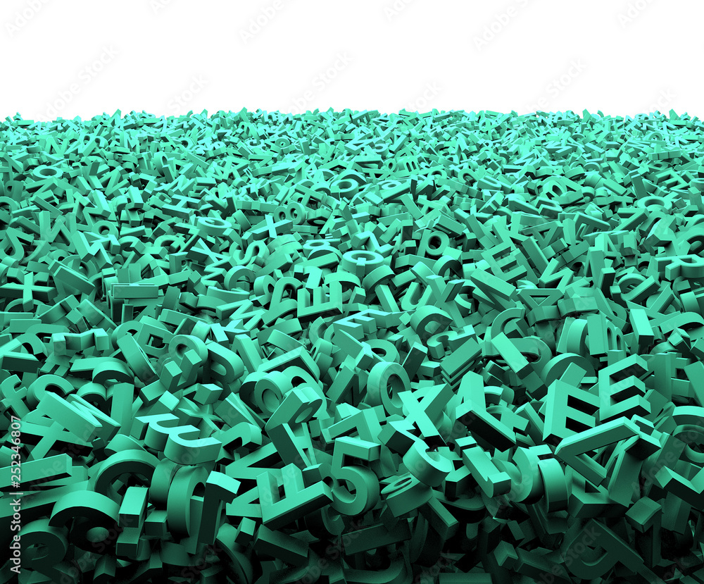 Fototapeta premium Big data concept, huge amount of green letters and numbers for background, isolated on white, 3D illustration.