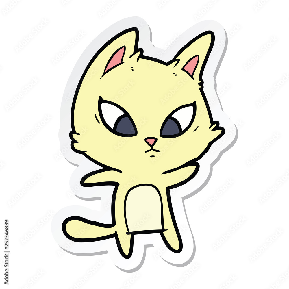 sticker of a confused cartoon cat
