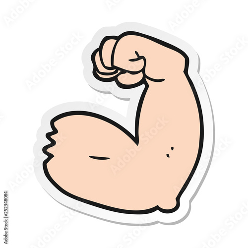 sticker of a cartoon strong arm flexing bicep