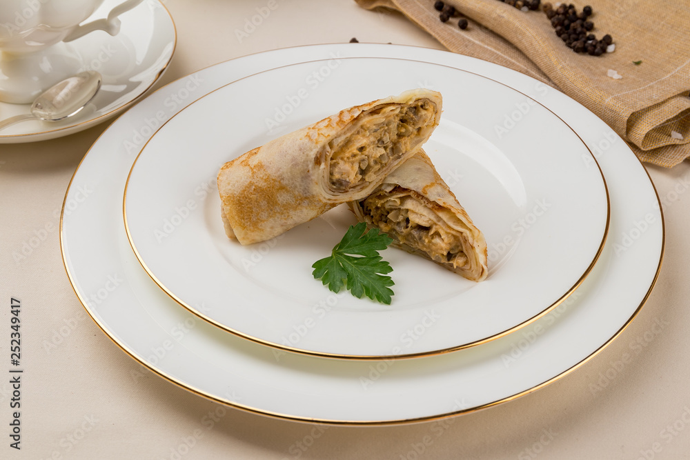 Pancake with chicken and mushrooms Pancake with chicken and mushrooms