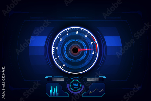 Speed motion background with fast speedometer car. Racing velocity background.