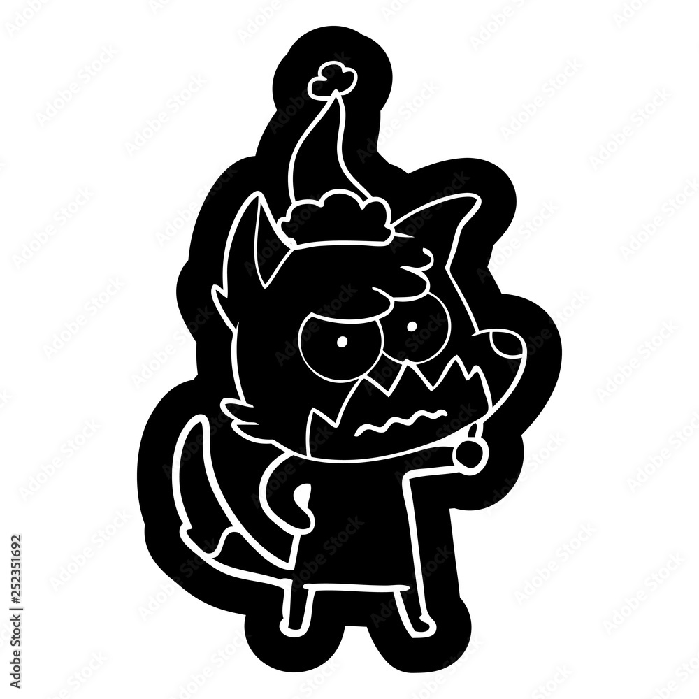 cartoon icon of a annoyed fox wearing santa hat cartoon icon of a annoyed fox wearing santa hat