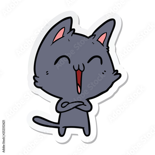 sticker of a happy cartoon cat meowing