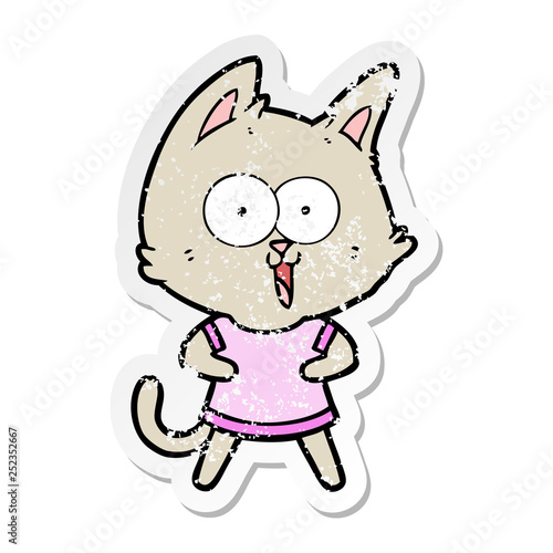 distressed sticker of a funny cartoon cat