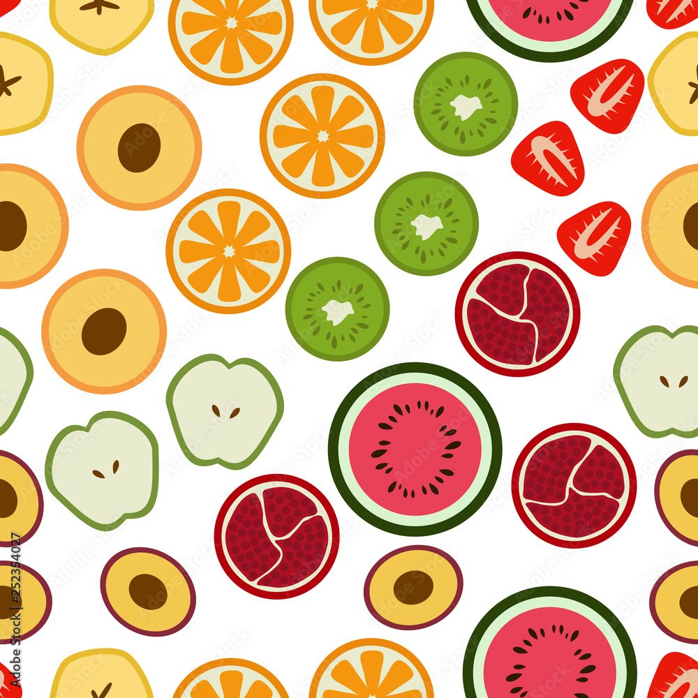 Vector Pattern of Flat Seasonal Fruits in Cut Vector Pattern of Flat Seasonal Fruits in Cut