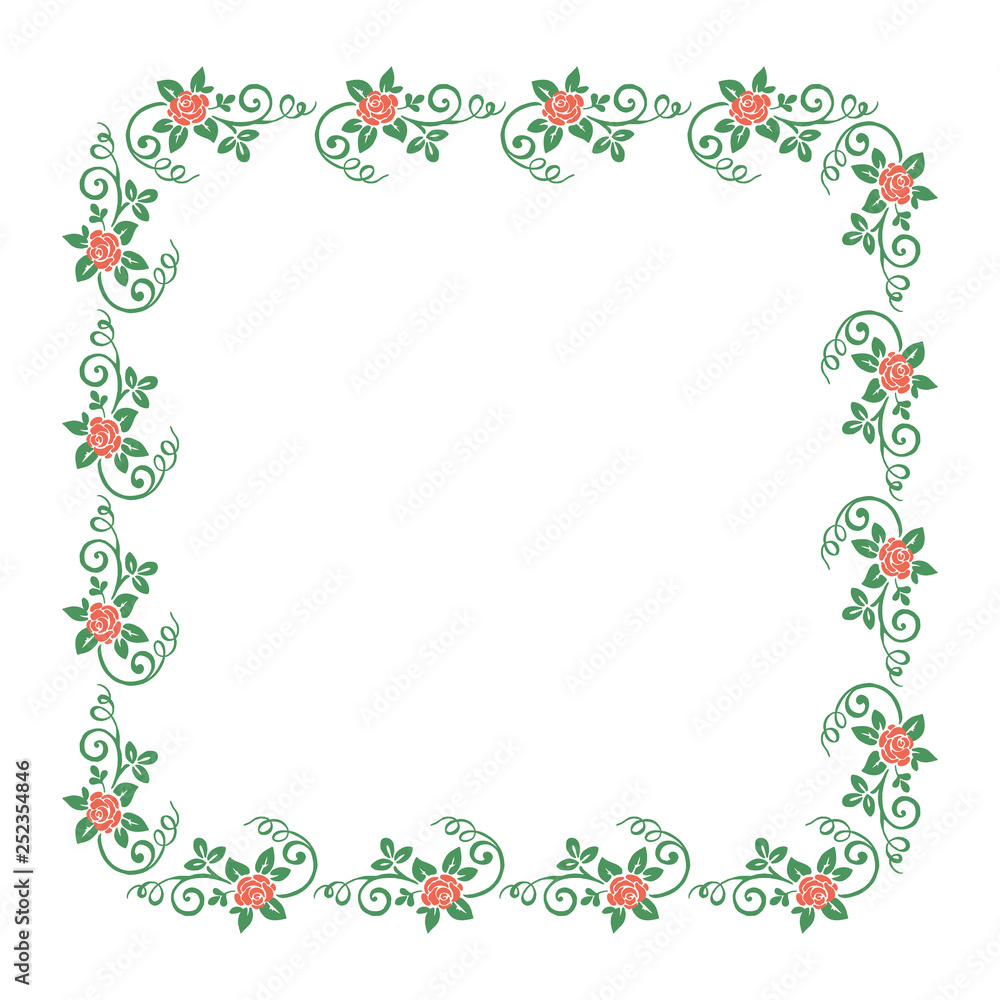 Vector illustration decoration frames flower pink leaf green hand drawn Vector illustration decoration frames flower pink leaf green hand drawn