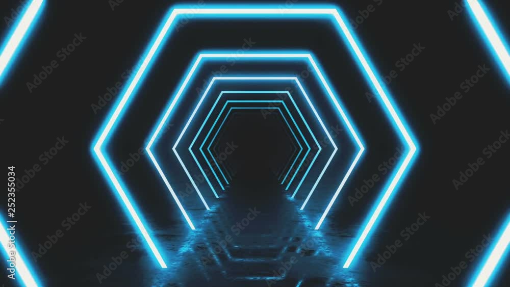 Abstract background with animation of flight in abstract futuristic tunnel with neon light. Animation of seamless loop. Abstract background with animation of flight in abstract futuristic tunnel with neon light. Animation of seamless loop.