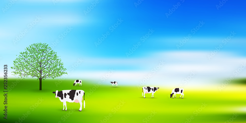 牛 牧場 草原 背景 Stock Vector Adobe Stock