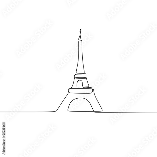 Paris eiffel tower icon vector illustration with continuous line drawing minimalism style