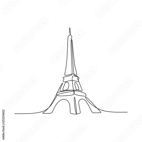 Paris eiffel tower hand drawn vector illustration continuous line art single drawing isolated on white background