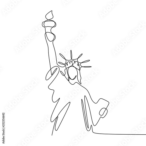 Continuous line drawing of Liberty statue Isolated one white background vector illustration