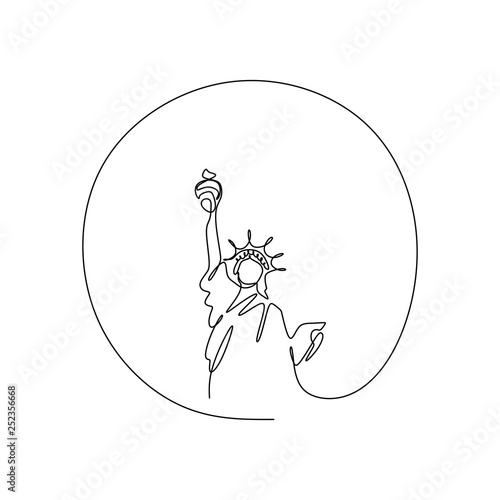 Statue of Liberty Isolated one white background with continuous single line drawing vector illustration