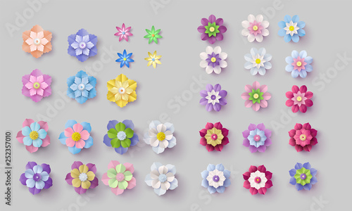 set of colorful paper flowers . photo