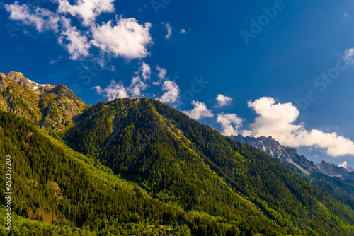 Green mountains covered with grass, Chamonix, Mont Blanc, Haute-Savoie, Alps, France
