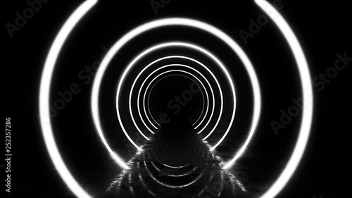 Abstract background with animation of flight in abstract futuristic tunnel with neon light. Animation of seamless loop. 