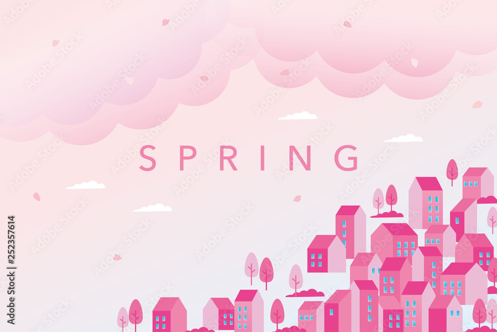 背景イラスト 街並みと桜 Stock Vector Adobe Stock