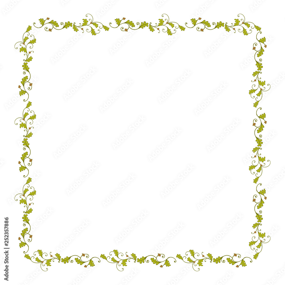 Vector illustration frame flower orange and leaf green hand drawn Vector illustration frame flower orange and leaf green hand drawn