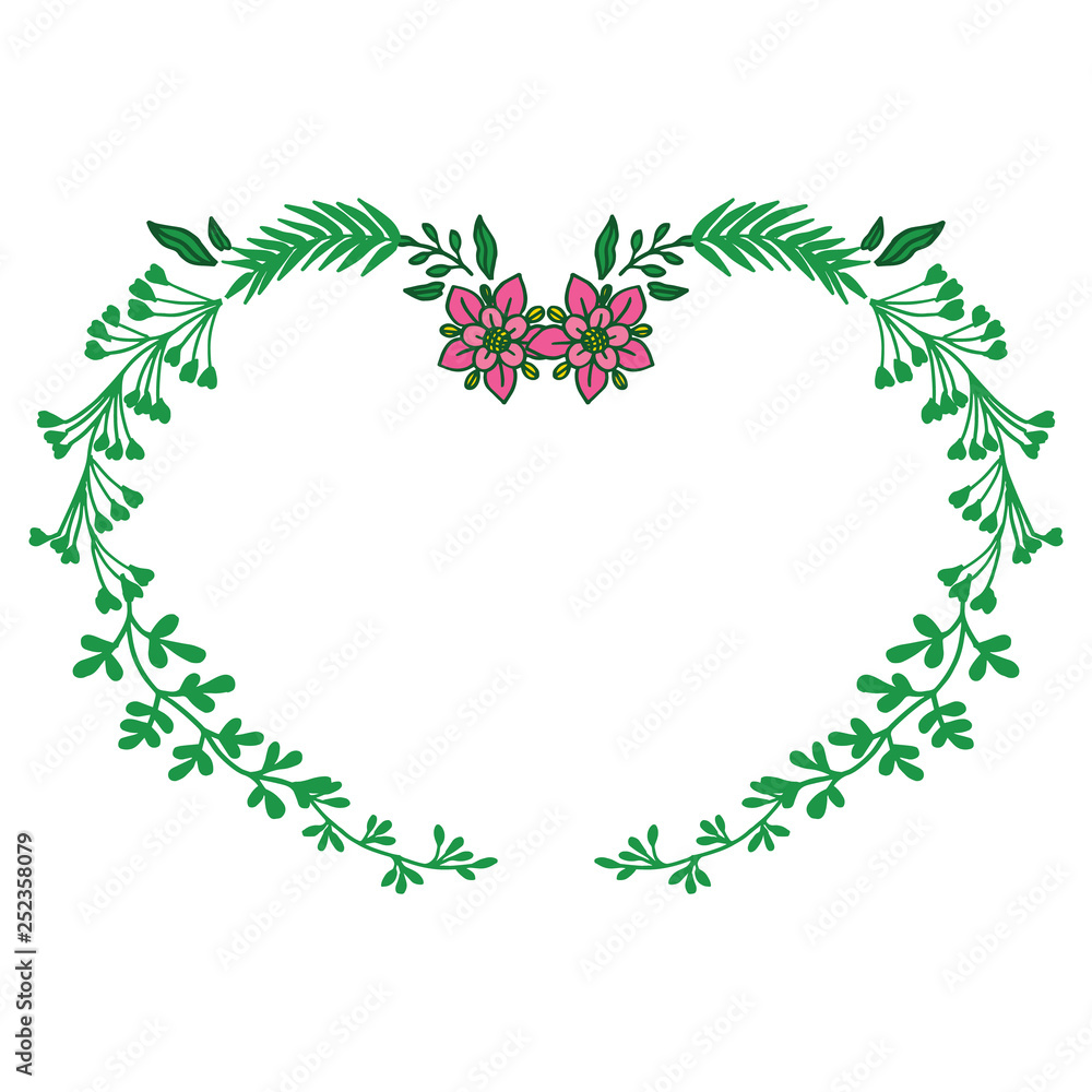 Vector illustration greeting card with frame flower pink and leaf green hand drawn Vector illustration greeting card with frame flower pink and leaf green hand drawn