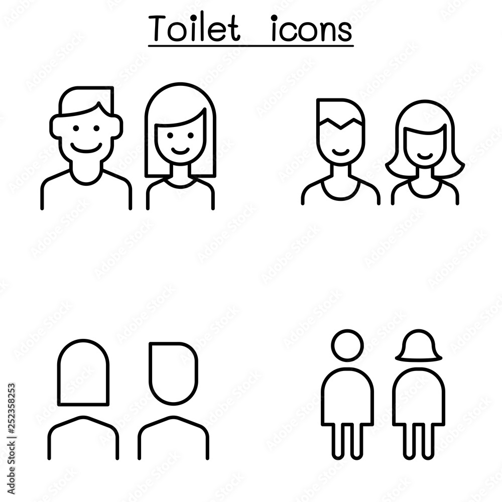 Modern Toilet, restroom, bathroom symbol set in thin line style Modern Toilet, restroom, bathroom symbol set in thin line style
