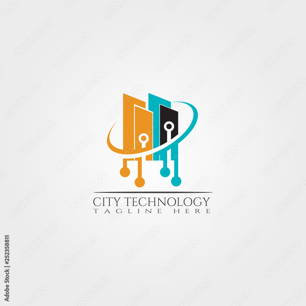 Print Technology city icon template, creative vector logo design, illustration element.