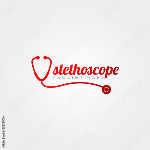 medical or doctor stethoscope flat icon with red color