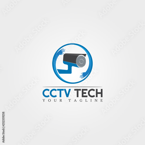 Cctv camera care icon template, vector logo technology creative, illustration element