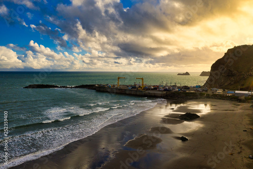 Drone photo of marina and harbor in Port Orford, Southern Oregon coast photo