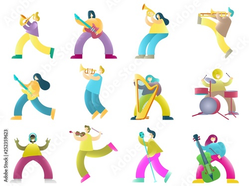 Musicians color cartoon characters, vector isolated illustration