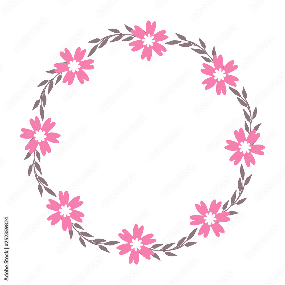 Vector illustration very beautiful pink wreath frame art hand drawn Vector illustration very beautiful pink wreath frame art hand drawn