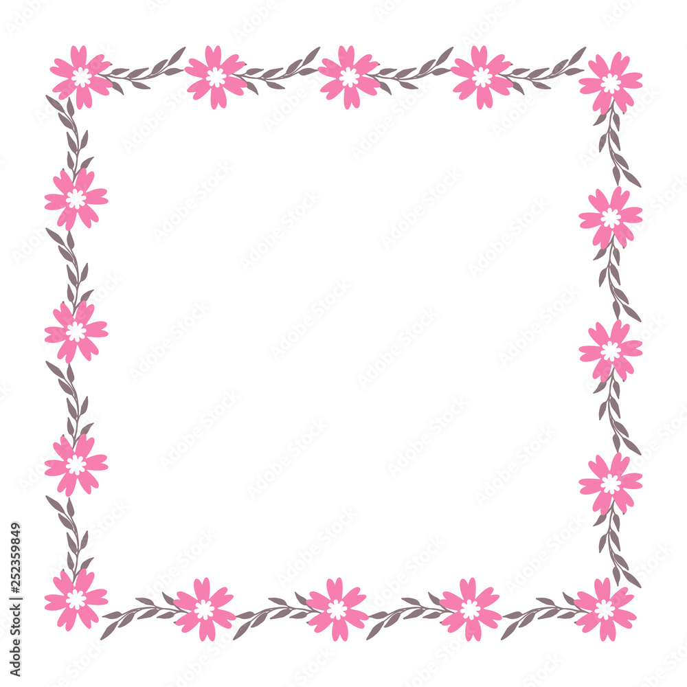 Vector illustration very beautiful pink wreath frame art hand drawn