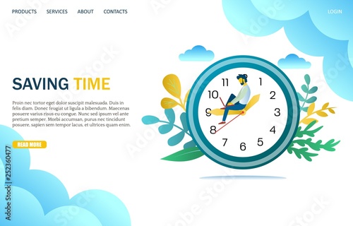 Saving time vector website landing page design template