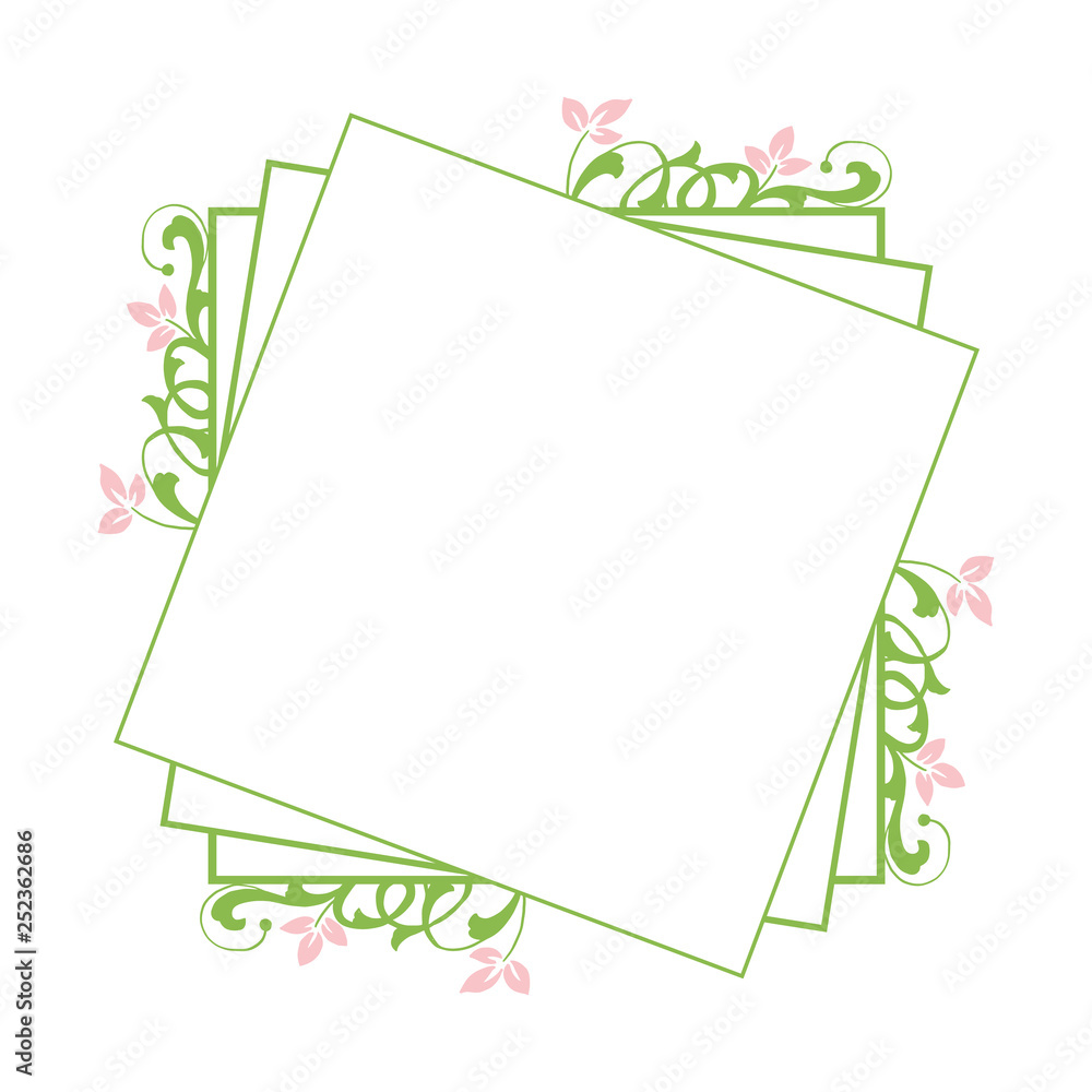 Fototapeta premium Vector illustration frame flower pink green leafy hand drawn