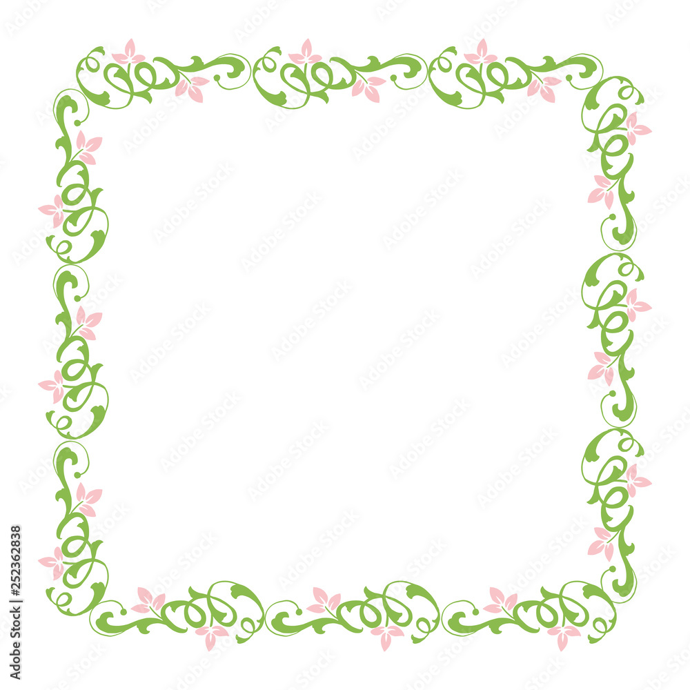 Vector illustration frame flower pink green leafy hand drawn Vector illustration frame flower pink green leafy hand drawn