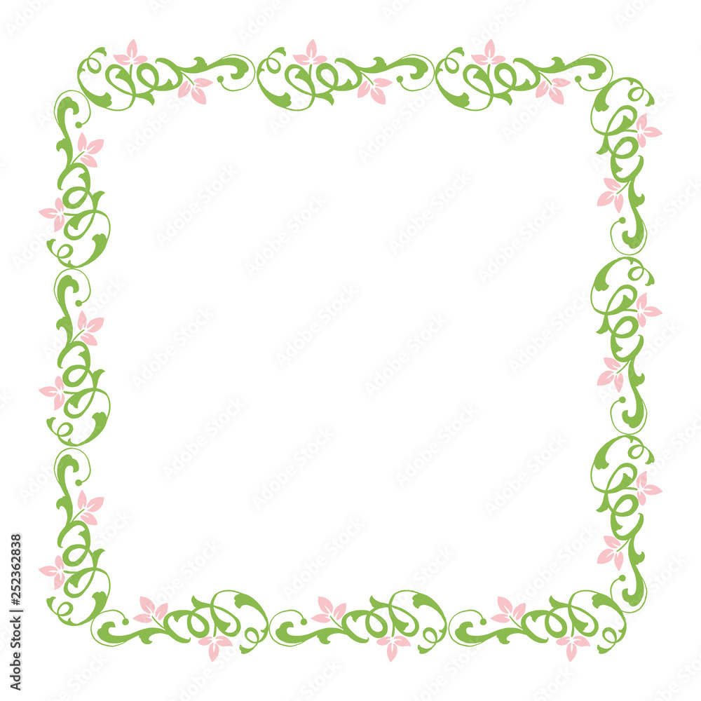 Vector illustration frame flower pink green leafy hand drawn