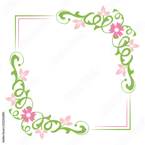 Vector illustration frame flower pink green leafy hand drawn