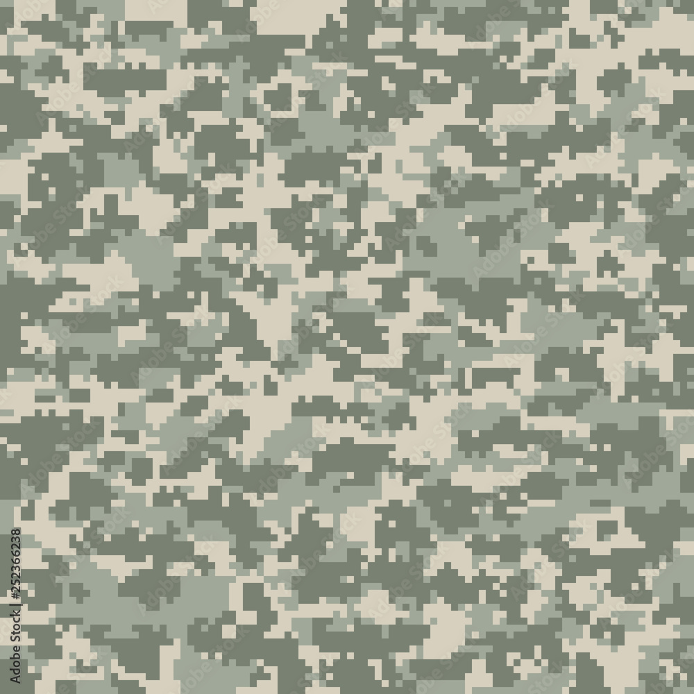 Digital camouflage pattern, seamless camo texture. Abstract pixelated military style background. Easy to edit mosaic vector illustration