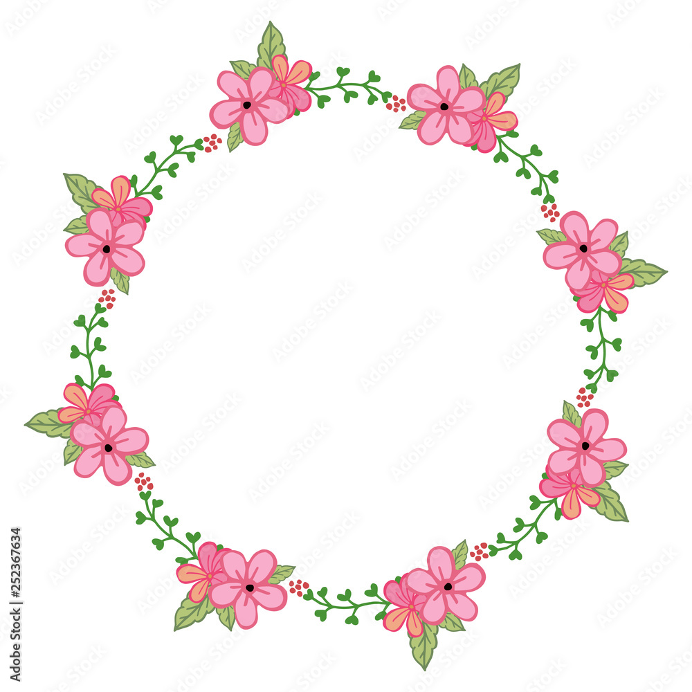 Vector illustration pink flower frames blooms for greeting card hand drawn