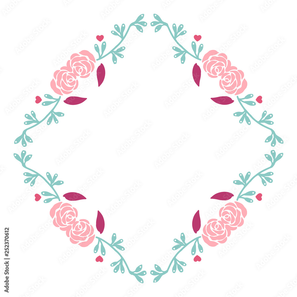 Vector illustration pink flower frame with light blue leaf hand drawn Vector illustration pink flower frame with light blue leaf hand drawn