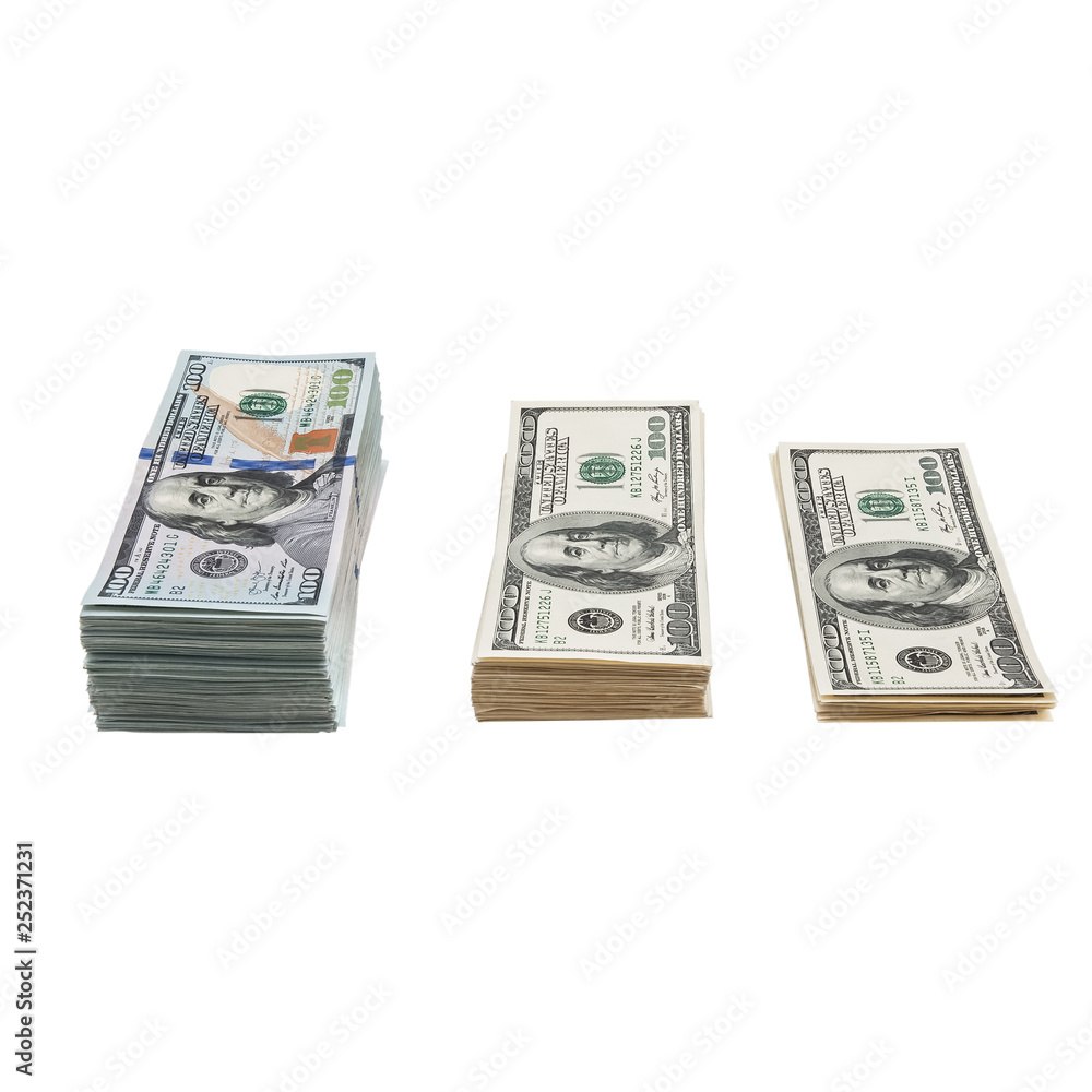 Bundle of US 100 dollars bank notes isolated on white background. Bundle of US 100 dollars bank notes isolated on white background.