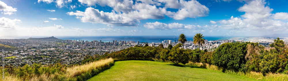 Honolulu panoramic skyline from Diamond Head to Pearl Harbor