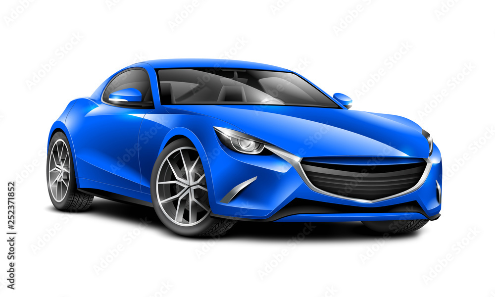 Blue Sport Coupe Car. Generic Automobile S Class With Glossy Surface With Isolated Path. 