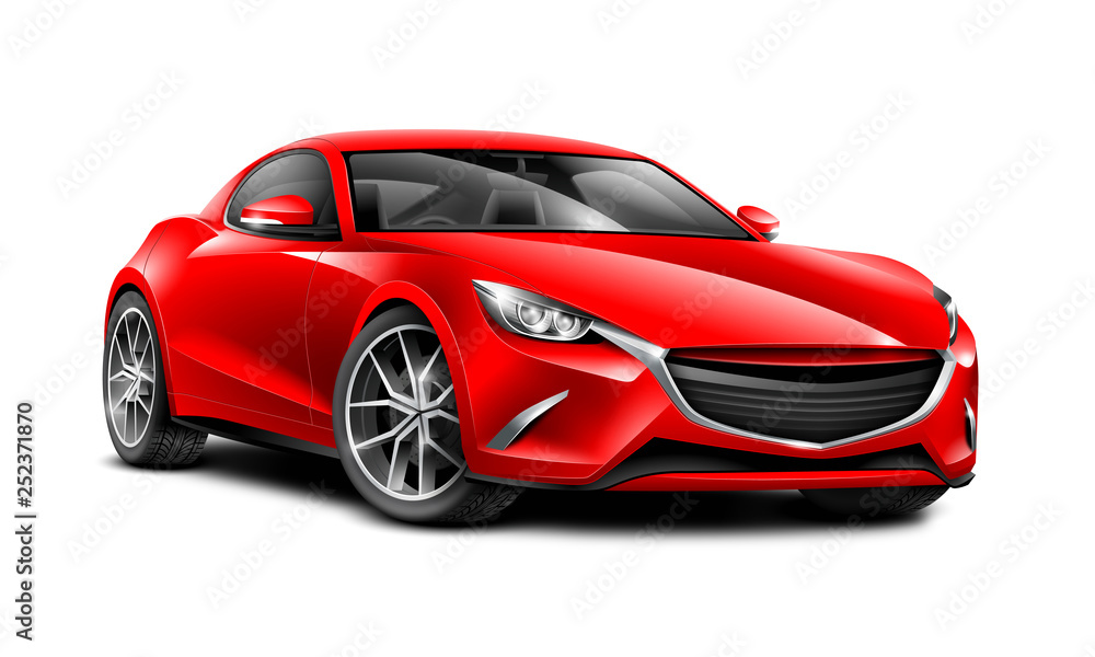 Red Sport Coupe Car. Generic Automobile S Class With Glossy Surface With Isolated Path. 